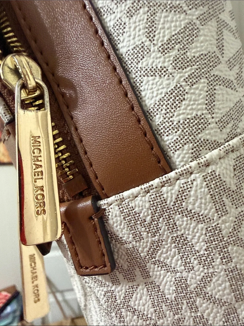 Michael Kors Beige and Brown Logo Mini Backpack